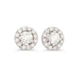 A PAIR OF DIAMOND HALO CLUSTER EARRINGS, the brilliant cut diamonds mounted in 18ct white gold.