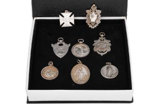 A COLLECTION OF STERLING SILVER SWIMMING & WATER POLO MEDALS, 98 g.