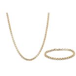 A 14CT GOLD NECK CHAIN, with matching bracelet, 28.5 g.