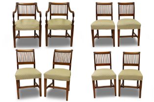 A FINE QUALITY EDWARDIAN GEORGIAN REVIVAL SET OF EIGHT MAHOGANY “CORK” STYLE CHAIRS, railed back