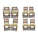 A FINE QUALITY EDWARDIAN GEORGIAN REVIVAL SET OF EIGHT MAHOGANY “CORK” STYLE CHAIRS, railed back