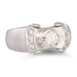 A DIAMOND DRESS RING, the brilliant cut collet diamond to diamond shoulders, mounted in 18ct white