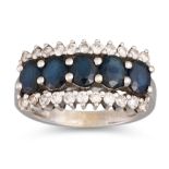 A SAPPHIRE AND DIAMOND DRESS RING, the five oval cut sapphires to round brilliant cut diamond