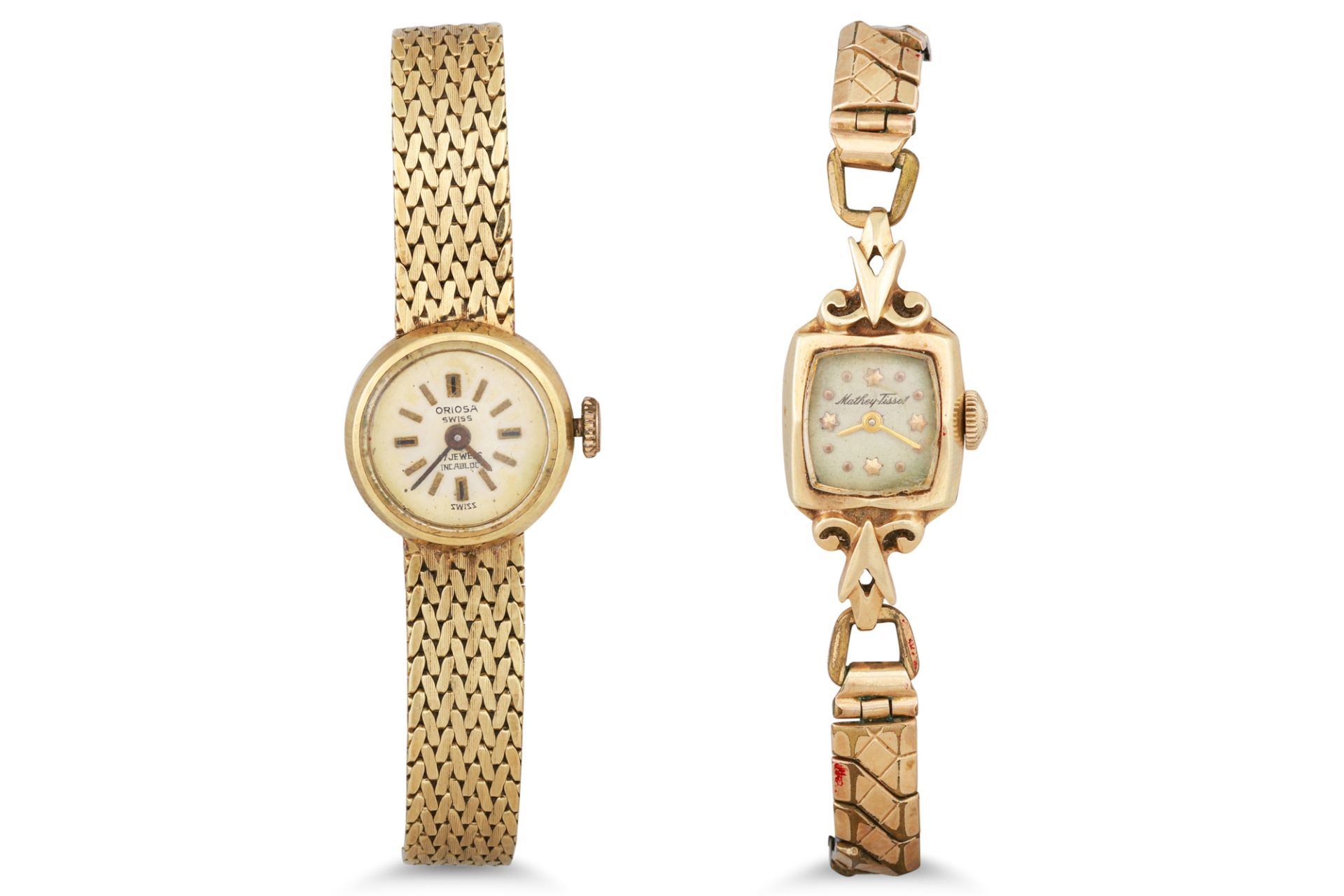 AN ORIOSA LADY'S 14CT GOLD 1960S WRISTWATCH, bracelet strap, gross weight 21.8 g. together with a