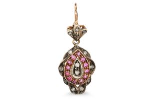 A VINTAGE DIAMOND AND RUBY PENDANT, mounted in gold, 3.3 g.