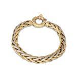 A SPIGA BRACELET, the interwoven yellow & white 18ct gold bracelet to a jumbo bolt ring clasp, 8"