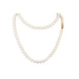 A SET OF VINTAGE CULTURED PEARLS, to a 14ct gold clasp