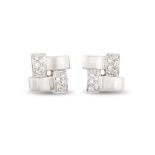 A PAIR OF DIAMOND CLUSTER EARRINGS, mounted in 9ct white gold, square form