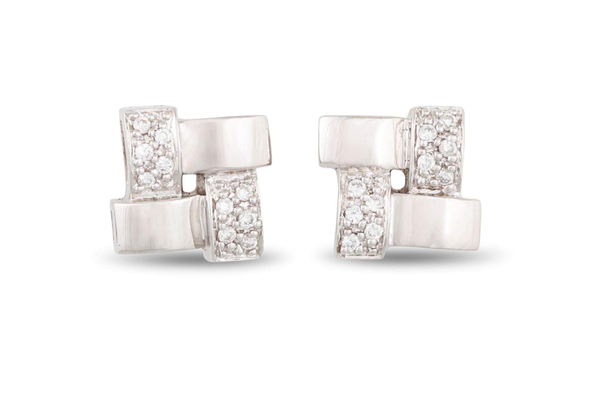 A PAIR OF DIAMOND CLUSTER EARRINGS, mounted in 9ct white gold, square form