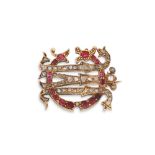 A VINTAGE GIOVANI MALATESTA DIAMOND AND RUBY BROOCH, 3.7 g.