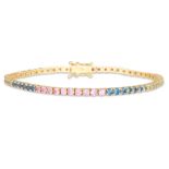 A SAPPHIRE LINE BRACELET, with multicoloured sapphires, in 18ct gold