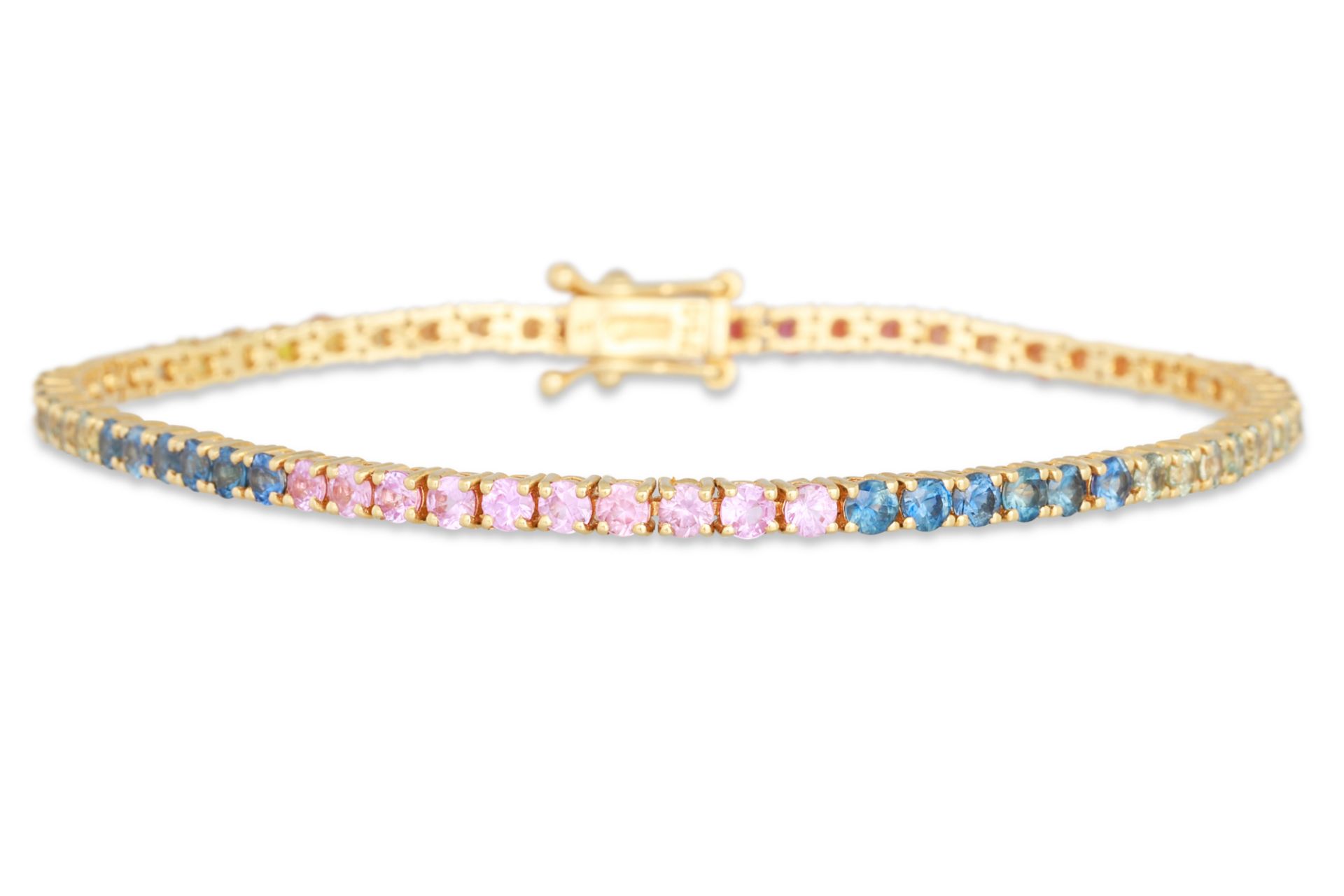 A SAPPHIRE LINE BRACELET, with multicoloured sapphires, in 18ct gold