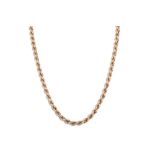 A 9CT YELLOW GOLD ROPE LINK HOLLOW CHAIN, 22" long, 12 g.