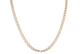 A 9CT GOLD FLAT LINK NECK CHAIN, ca 21" 10 g. Clasp need fixing/attention