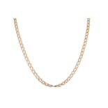 A 9CT GOLD FLAT LINK NECK CHAIN, ca 21" 10 g. Clasp need fixing/attention