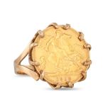 AN EDWARDIAN HALF SOVEREIGN 1903, mounted on a 9ct gold ring, 8.1 g. Size: M