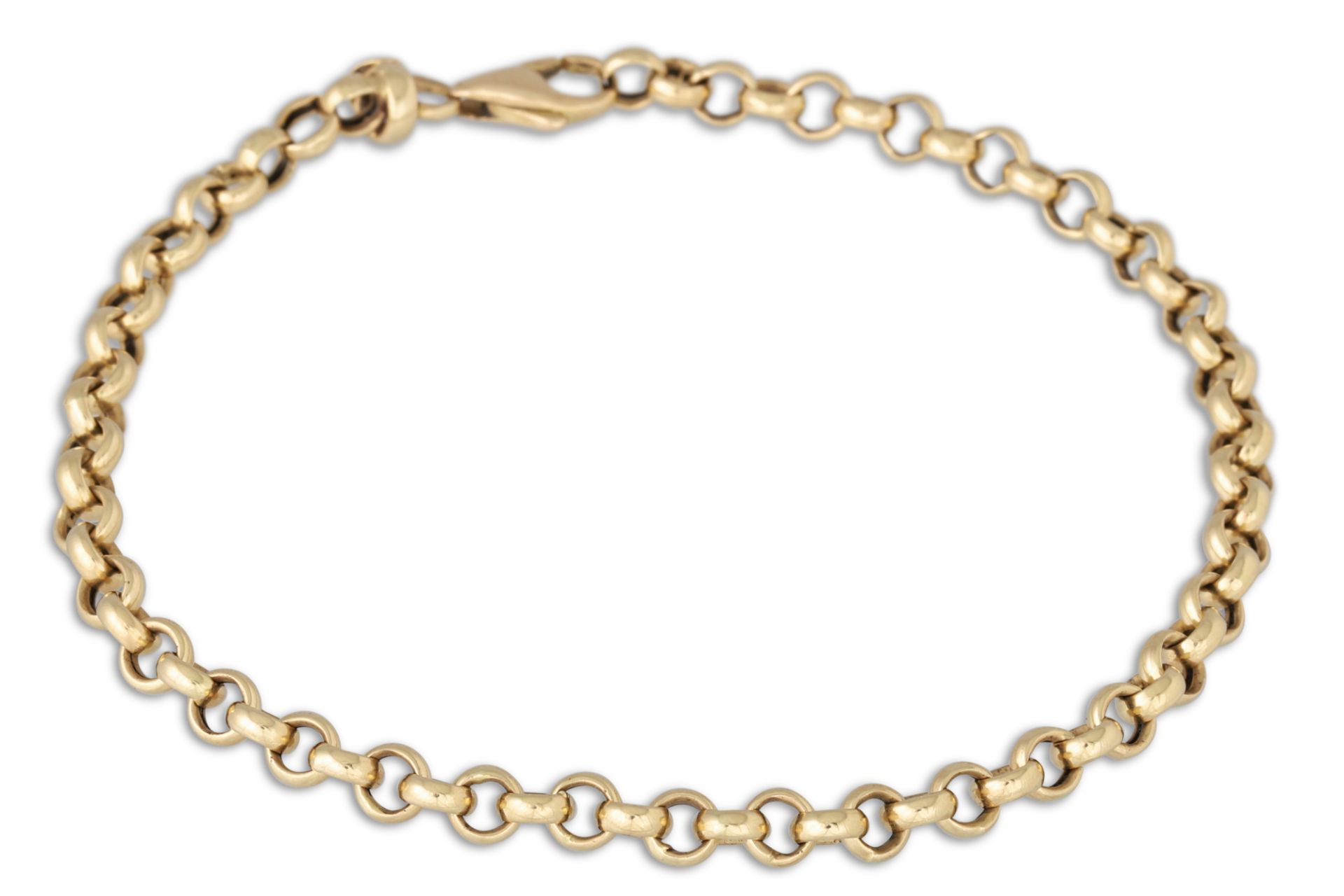 A 14CT GOLD BELCHER LINK BRACELET, 6.2 g.