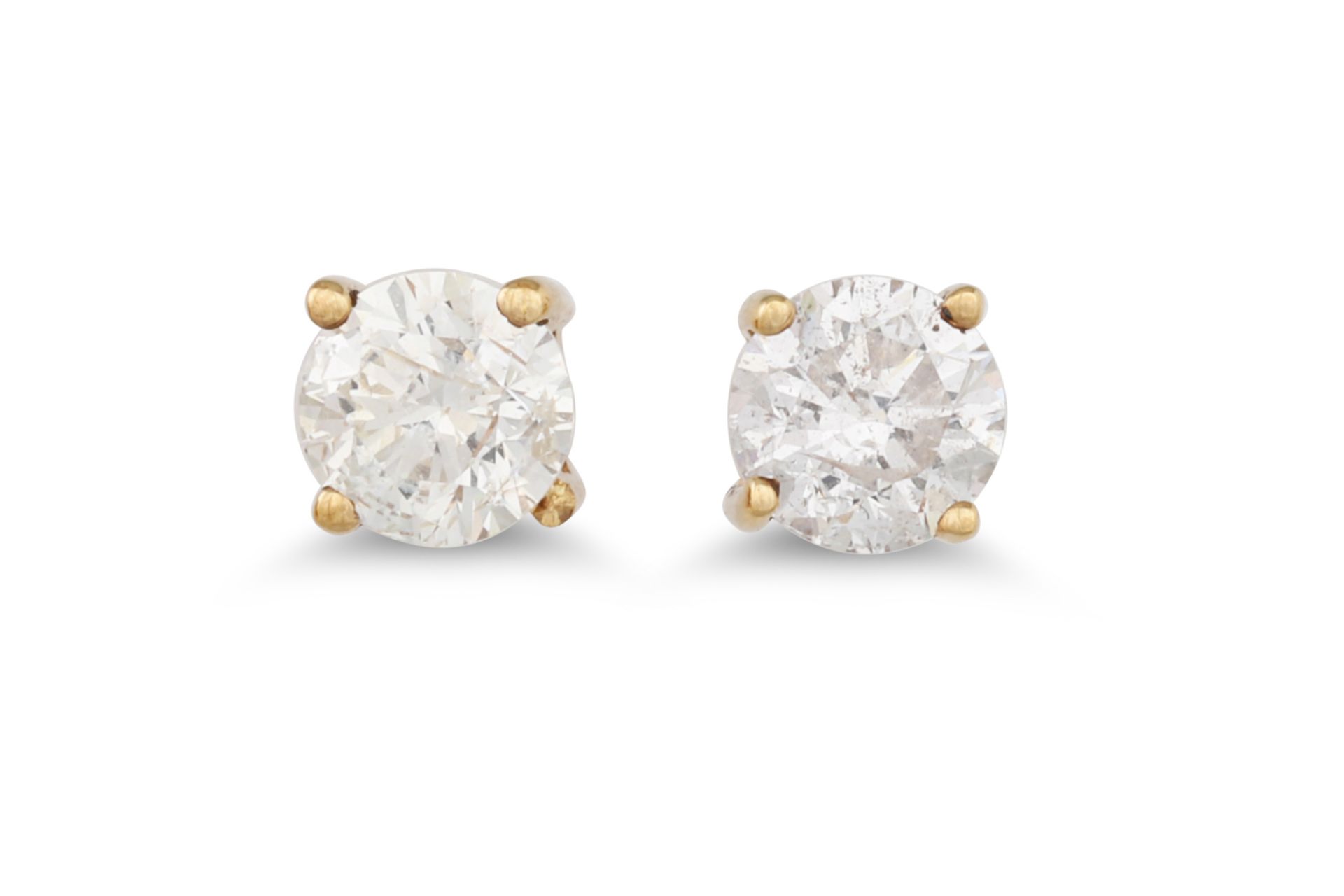 A PAIR OF DIAMOND STUD EARRINGS, mounted in gold. Estimated: weight of diamonds: 0.40 ct. colour and