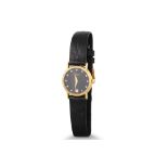 A LADY'S DIAMOND FACE RAYMOND WEIL WRIST WATCH, black leather strap