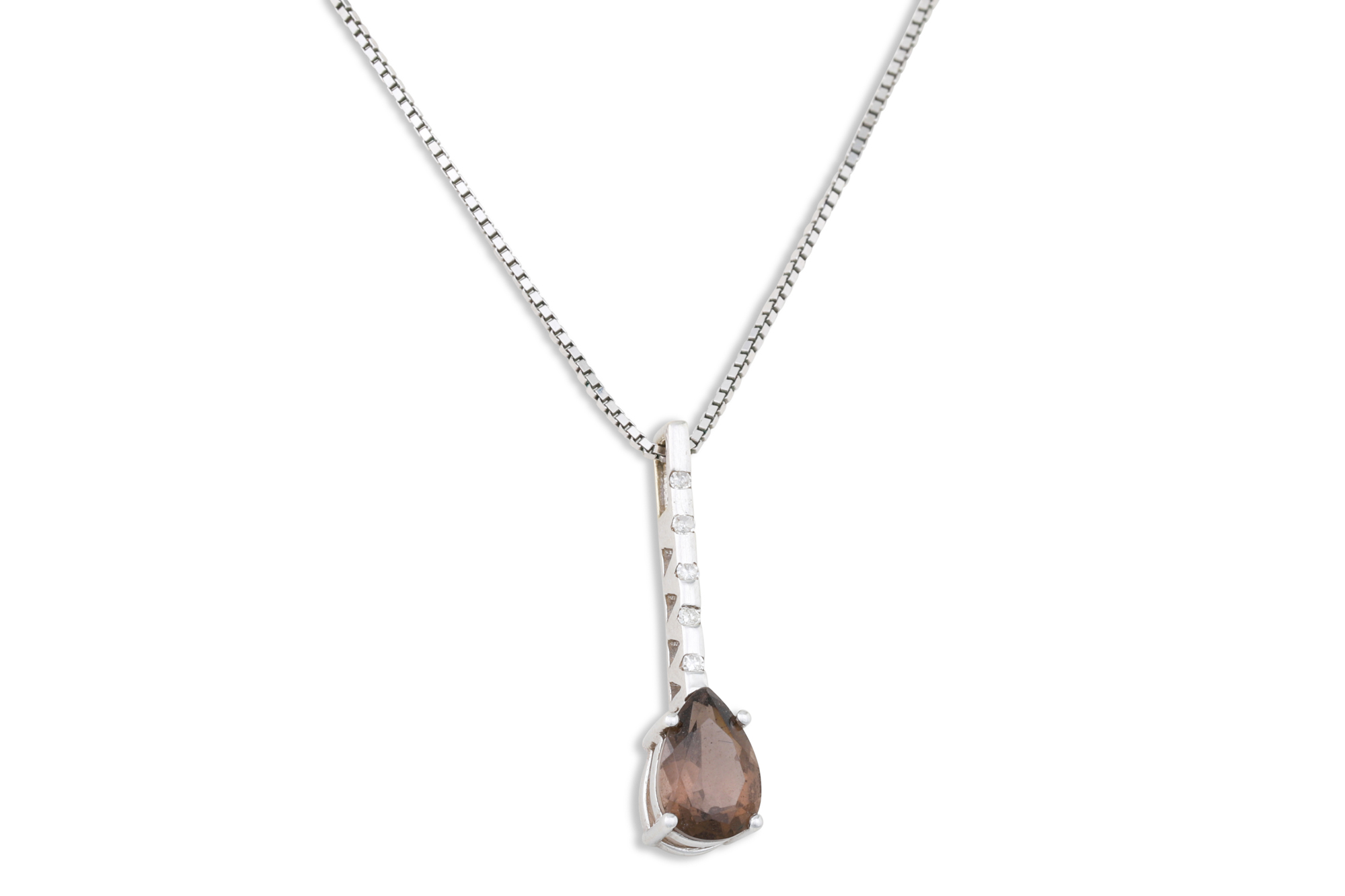A DIAMOND AND SMOKY QUARTZ PENDANT, mounted in white gold, together with matching earrings - Image 2 of 3