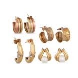 FOUR GOLD PAIRS OF EARRINGS, 11.2 g.
