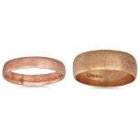 TWO 9CT GOLD BAND RINGS, 8.3 g.