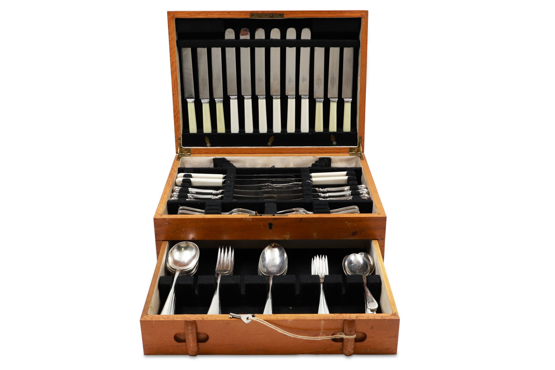 A MID 20TH CENTURY SET OF SIX SILVER FISH KNIFE & FORKS, silver blades & bone handles, cased, - Image 2 of 3