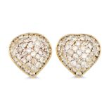 A PAIR OF PAVÉ SET DIAMOND EARRINGS, mounted in yellow gold. Estimated: weight of diamonds: 1.00