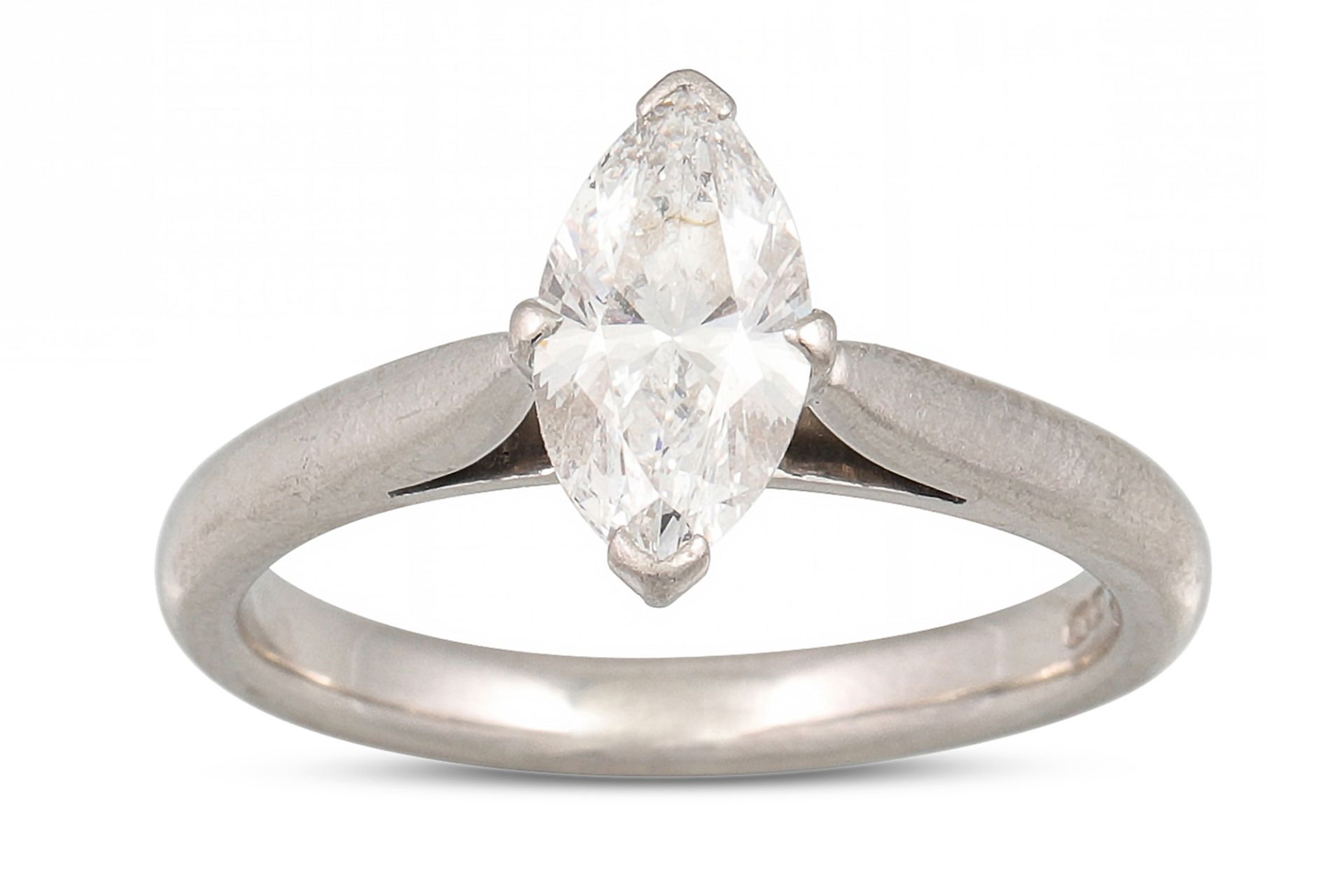 A BOODLES DIAMOND SOLITAIRE RING, the marquise cut diamond mounted in platinum. Diamond weight