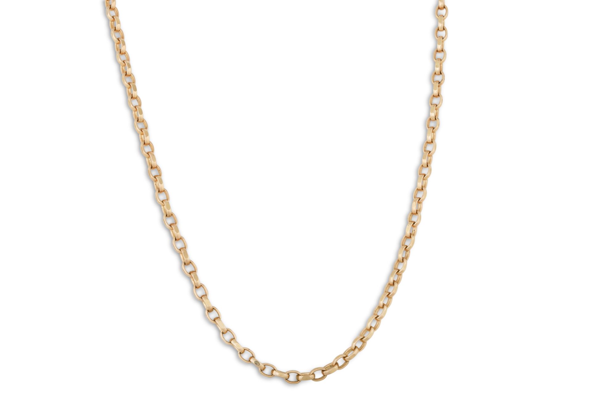 A 9CT GOLD FANCY BELCHER LINK NECK CHAIN, 17.8 g.