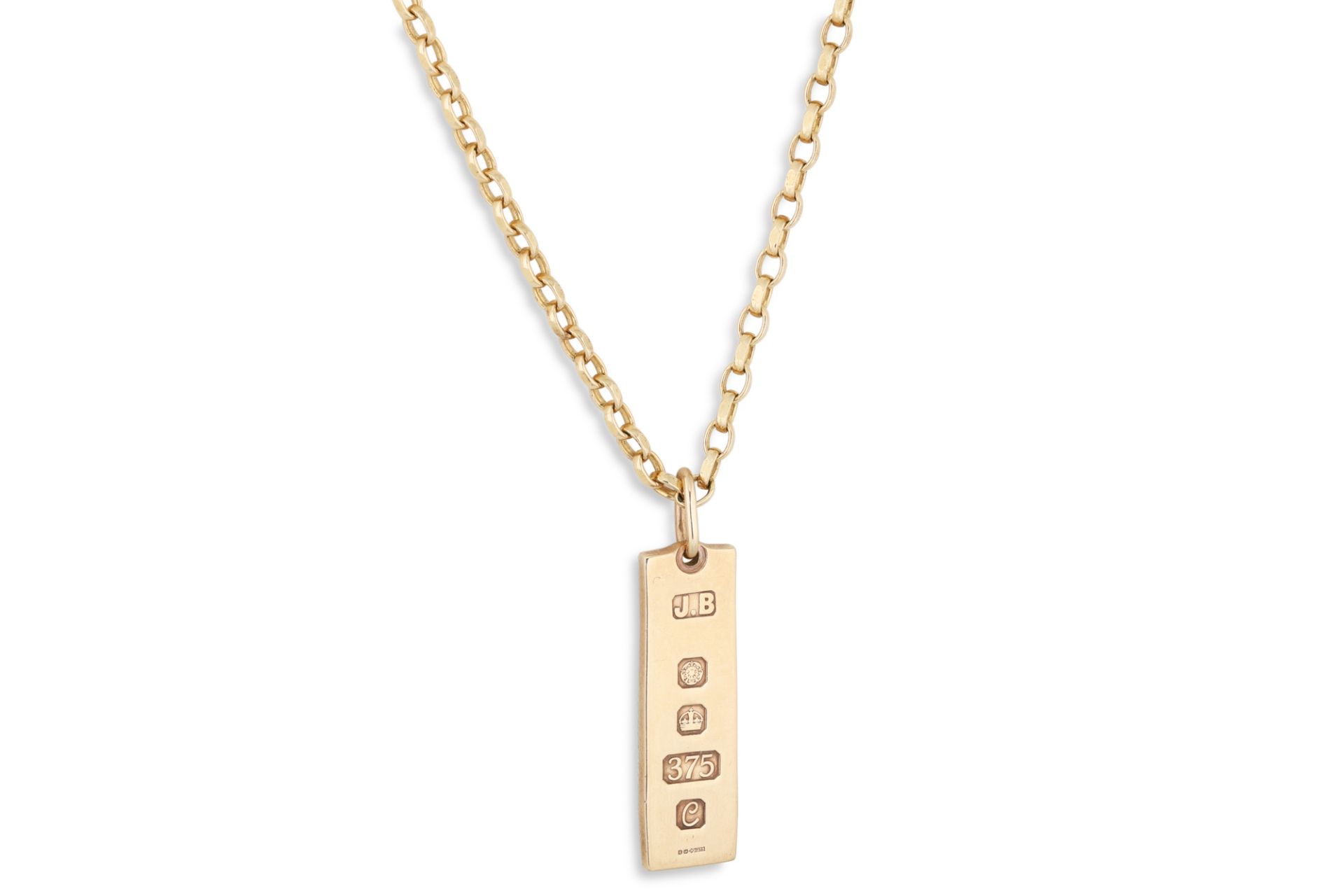 A 9CT GOLD INGOT PENDANT, and a 9ct gold chain, 40.1 g.