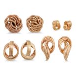 FOUR PAIRS OF KNOT EARRINGS, various sizes, 14ct & 9ct gold