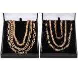 SIX 9CT GOLD FANCY LINK NECK CHAINS, 188 g.