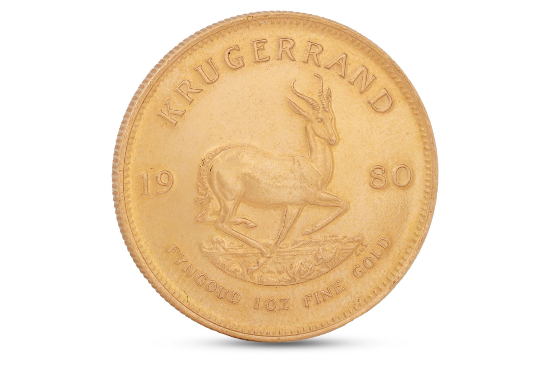 A 1980 SOUTH AFRICAN GOLD KRUGERRAND COIN, 1 Troy oz, fine gold