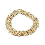 A 9CT GOLD FANCY LINK BRACELET, 16.1 g.