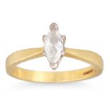 A DIAMOND SOLITAIRE RING, the marquise cut diamond mounted in 18ct yellow gold. Estimated: weight of