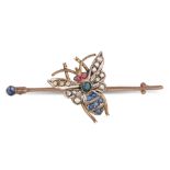 A VICTORIAN BUTTERFLY BROOCH, set with diamonds, sapphires and rubies, mounted in gold