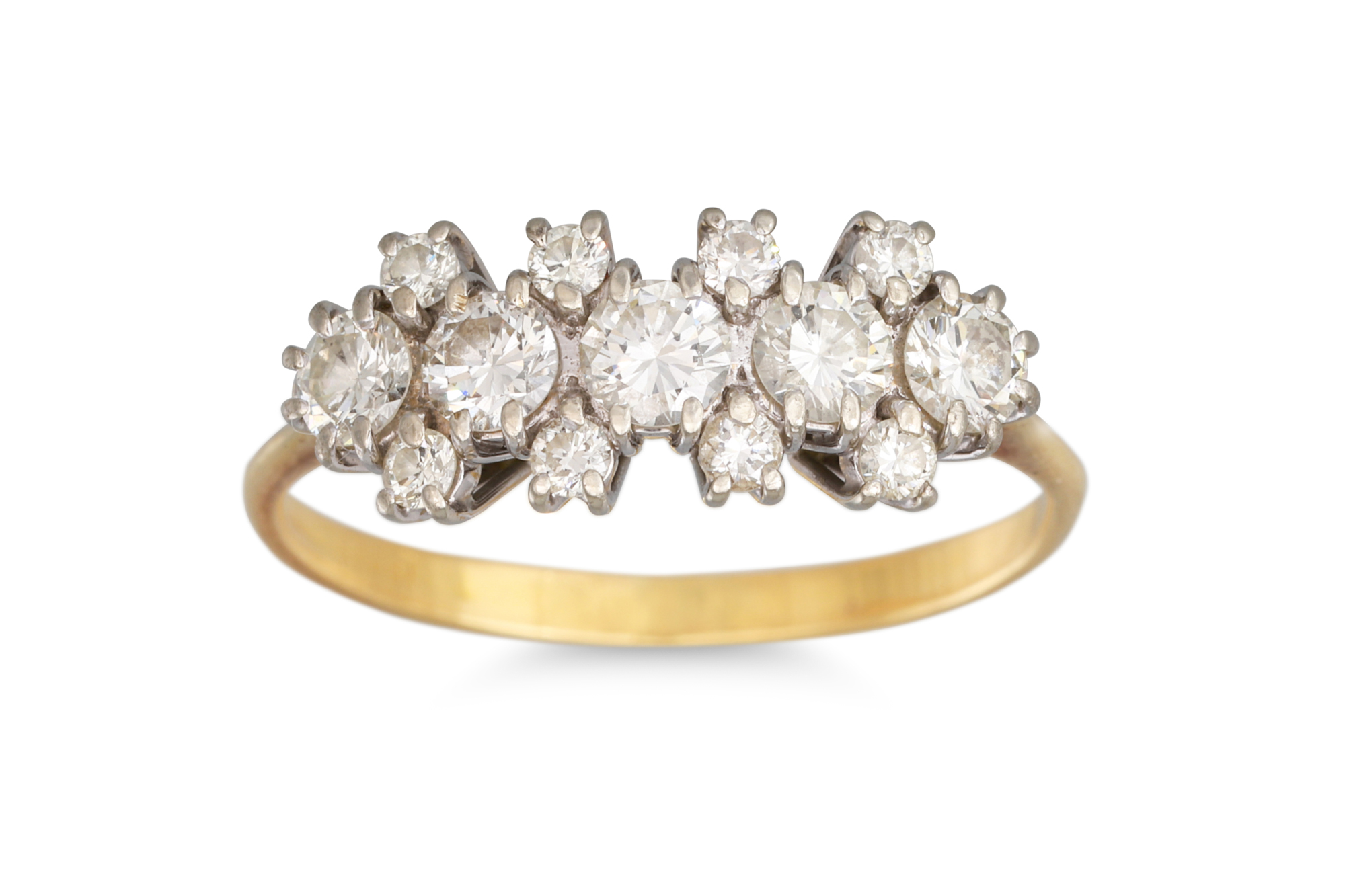 A DIAMOND CLUSTER RING, set with brilliant cut diamonds, mounted in 18ct yellow gold. Estimated: