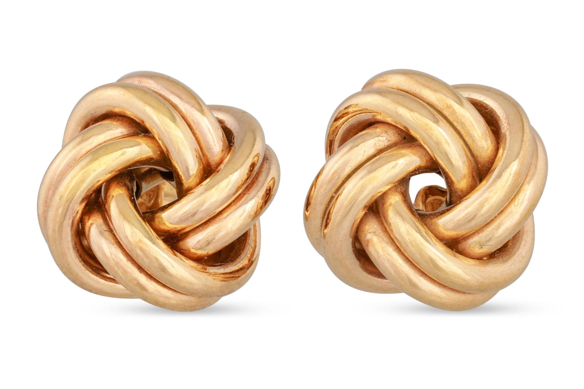 A PAIR OF 9CT GOLD KNOT EARRINGS, 3.2 g.