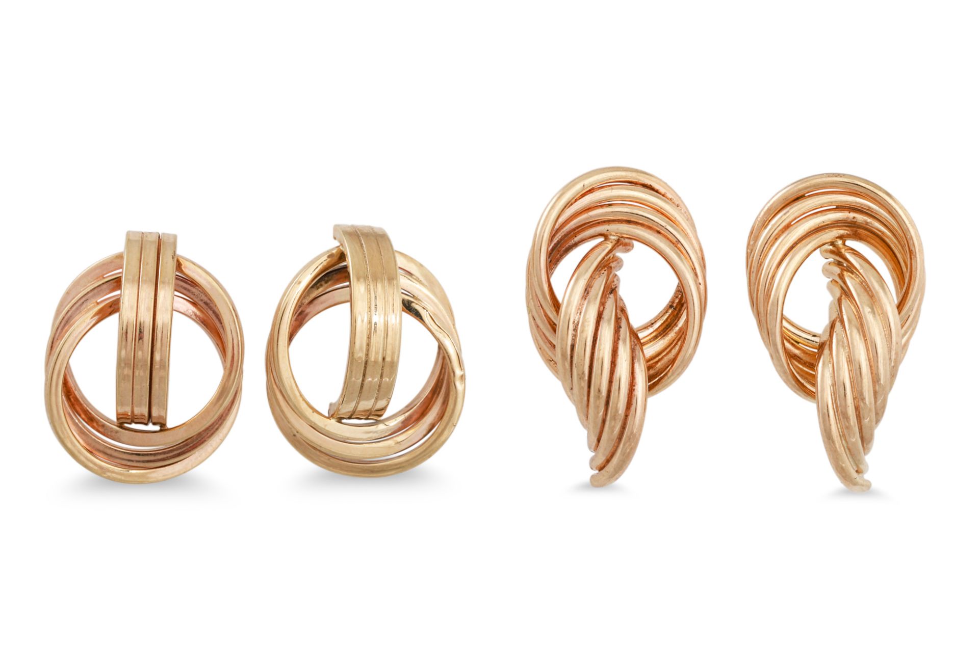 FOUR PAIRS OF KNOT EARRINGS, various sizes, 14ct & 9ct gold - Image 3 of 3