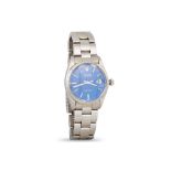 A GENT'S STAINLESS STEEL ROLEX OYSTER DATE “PRECISION” WRISTWATCH, blue face, baton markers,