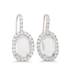 A PAIR OF ROCK CRYSTAL AND DIAMOND EARRINGS, the faceted quartz to diamond surrounds, in 18ct