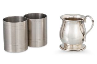 A MODERN SILVER SPIRIT MEASURE, Birmingham 1977 and two pewter 1/4 gill spirit measures, and a