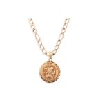 A ST.CHRISTOPHER MEDALLION, mounted in 9ct yellow gold, on a chain, 13.5 g.