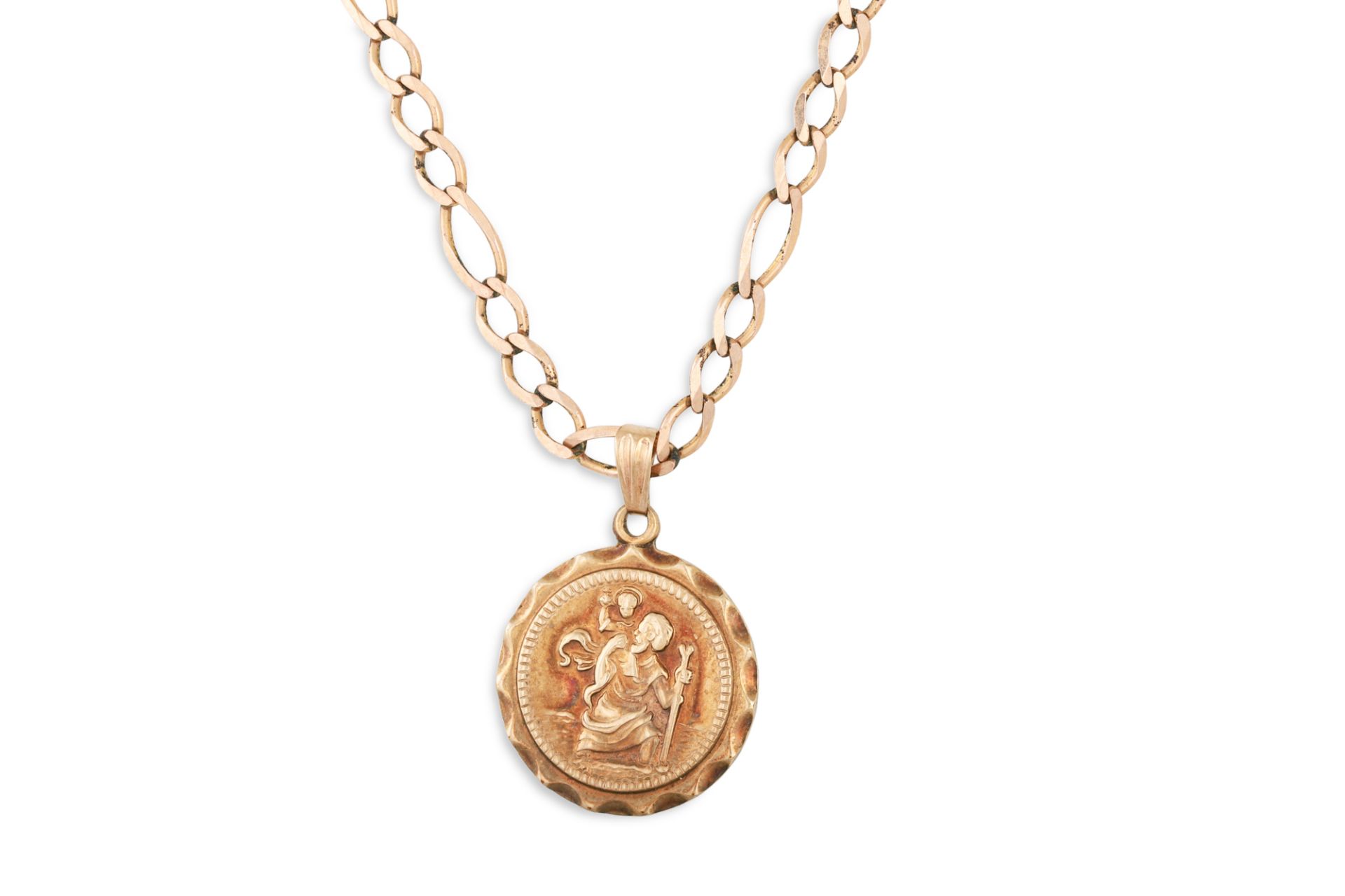 A ST.CHRISTOPHER MEDALLION, mounted in 9ct yellow gold, on a chain, 13.5 g.