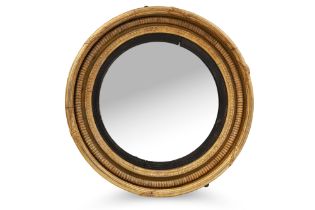 AN ANTIQUE CONVEX MIRROR (George IV) enclosed circular gilt frame, ca 22" diameter