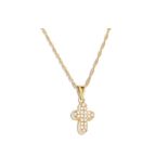 AN 18CT GOLD CROSS AND CHAIN, set with white stone, 6.27 g.