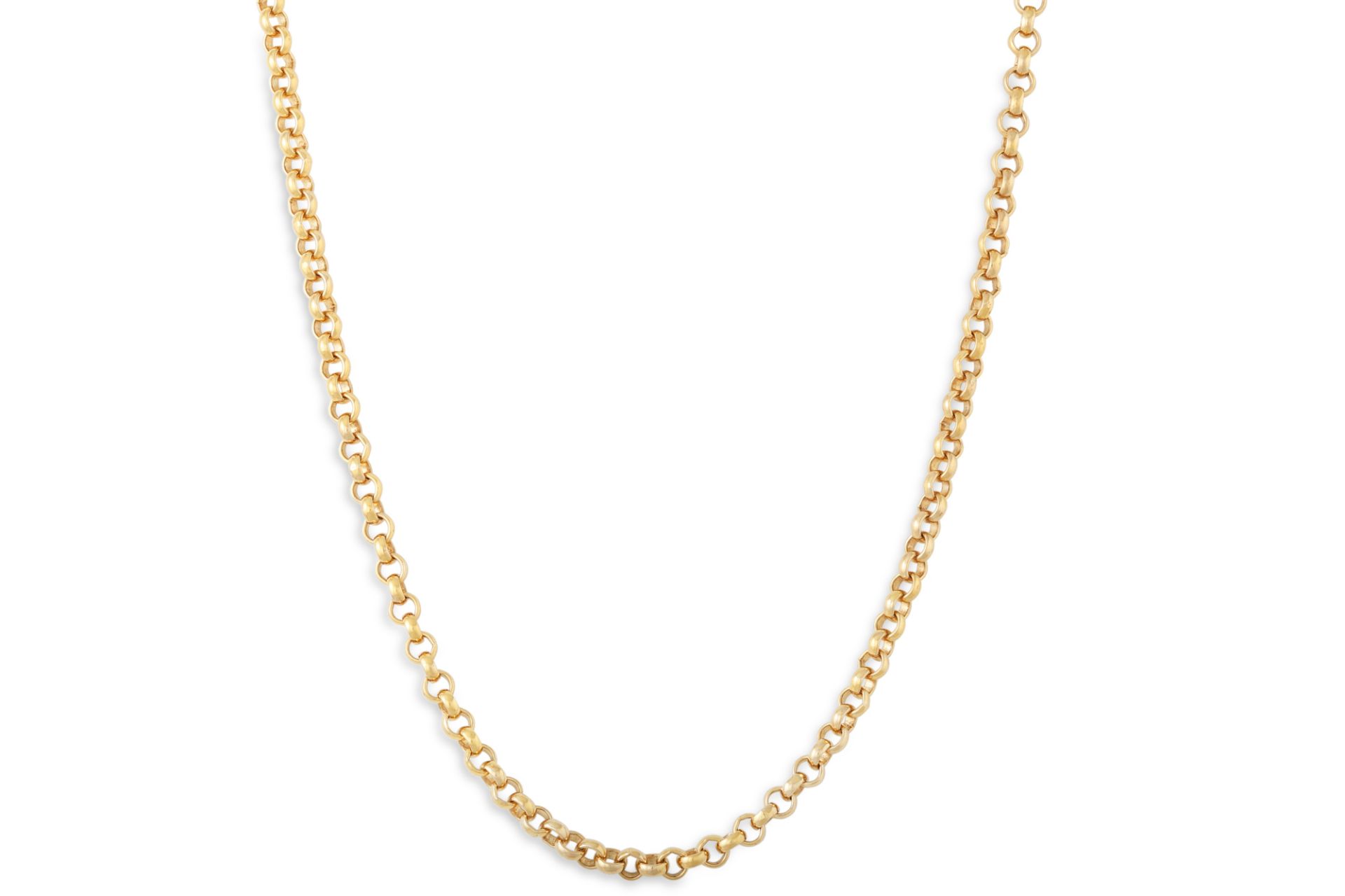 A 9CT GOLD BELCHER LINK CHAIN, 28" long, 37.6 g.