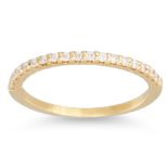 A DIAMOND HALF ETERNITY RING, mounted in 18ct yellow gold. Estimated: weight of diamonds: 0.19 ct.