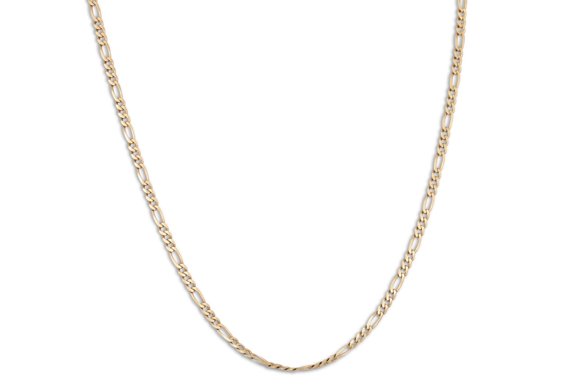 A 9CT GOLD FLAT FIGARO LINK NECK CHAIN, ca 21" (6.9 g.)